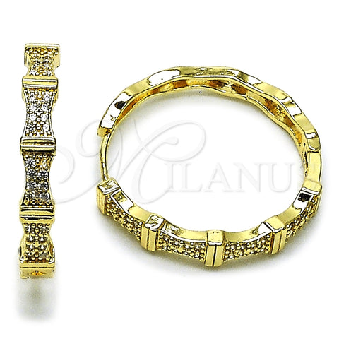 Oro Laminado Huggie Hoop, Gold Filled Style with White Micro Pave, Polished, Golden Finish, 02.237.0072.30