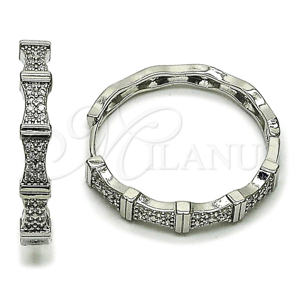 White Gold Filled Hoop Earrings — Huggie Hoop with White Micro Pave Polished 02. — main product view — SKU 164997 | Oro Laminado Blanco aretes de aro — Huggie Hoop with blanco Micro Pave pulido 02. — SKU 164997