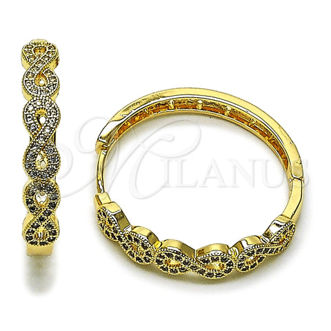 Oro Laminado Huggie Hoop, Gold Filled Style Infinite Design, with White Micro Pave, Polished, Golden Finish, 02.237.0073.35
