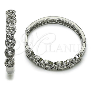White Gold Filled Hoop Earrings — Huggie Hoop Infinite Design with White Micro Pave — main product view — SKU 164999 | Oro Laminado Blanco aretes de aro — Huggie Hoop Infinite diseño with blanco Micro Pave — SKU 164999