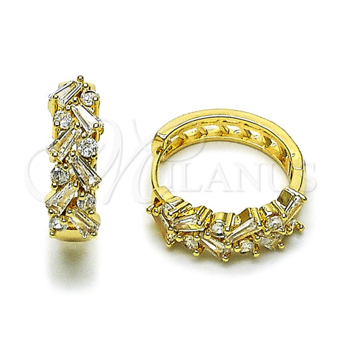 Oro Laminado Huggie Hoop, Gold Filled Style Baguette Design, with White Cubic Zirconia, Polished, Golden Finish, 02.237.0074.20