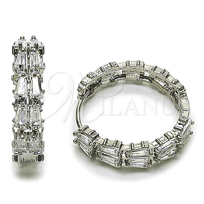 Rhodium Gold Filled Huggie Hoop, Baguette Design, with White Cubic Zirconia, Polished, Rhodium Finish, 02.237.0069.1.25