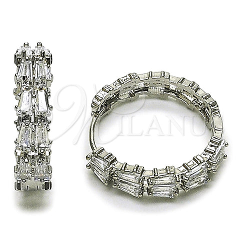Rhodium Gold Filled Huggie Hoop, Baguette Design, with White Cubic Zirconia, Polished, Rhodium Finish, 02.237.0069.1.25