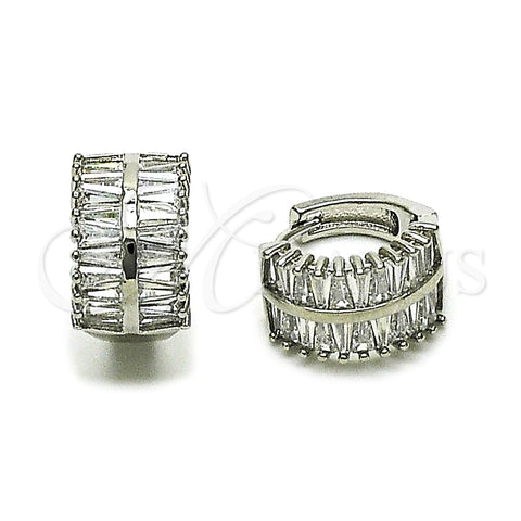 Rhodium Gold Filled Huggie Hoop, Baguette Design, with White Cubic Zirconia, Polished, Rhodium Finish, 02.237.0053.1.16