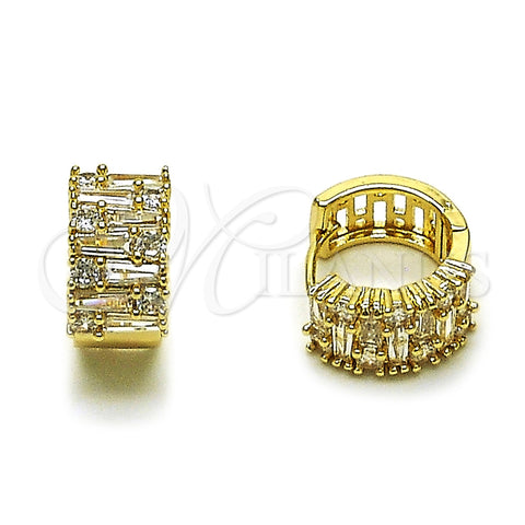 Oro Laminado Huggie Hoop, Gold Filled Style Baguette Design, with White Cubic Zirconia, Polished, Golden Finish, 02.237.0075.15