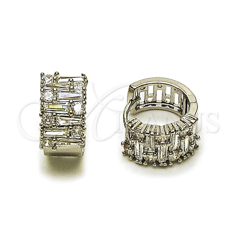Rhodium Gold Filled Huggie Hoop, Baguette Design, with White Cubic Zirconia, Polished, Rhodium Finish, 02.237.0075.1.15