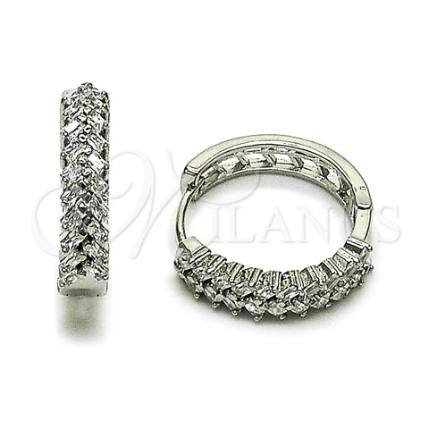 Rhodium Gold Filled Huggie Hoop, Baguette Design, with White Cubic Zirconia, Polished, Rhodium Finish, 02.237.0054.1.20