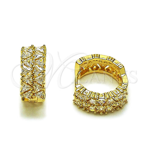 Oro Laminado Huggie Hoop, Gold Filled Style with White Cubic Zirconia, Polished, Golden Finish, 02.237.0076.18