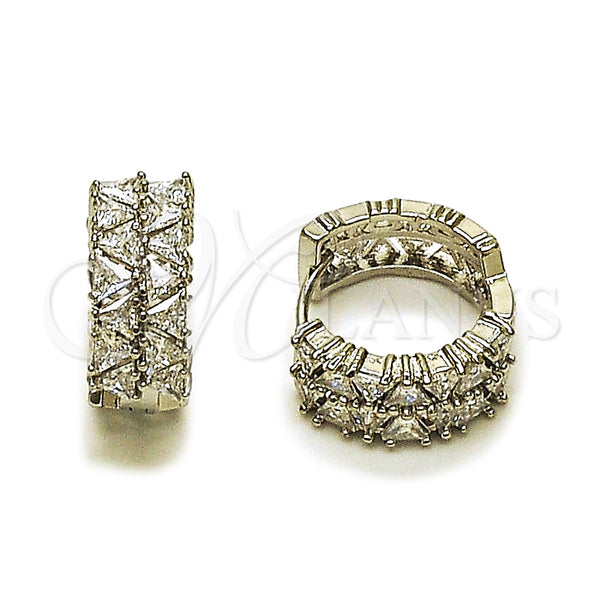 Rhodium Gold Filled Huggie Hoop, with White Cubic Zirconia, Polished, Rhodium Finish, 02.237.0076.1.18