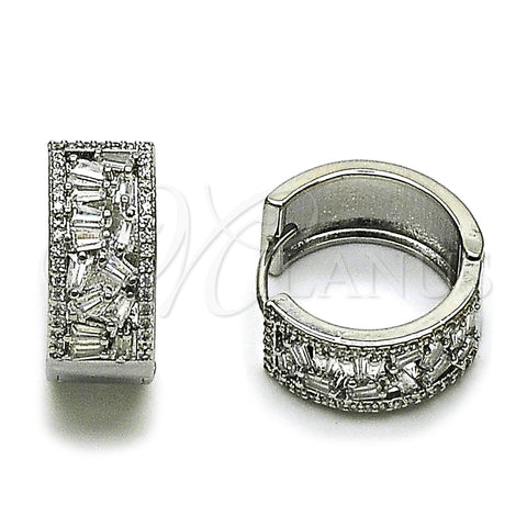Rhodium Gold Filled Huggie Hoop, Baguette Design, with White Cubic Zirconia, Polished, Rhodium Finish, 02.237.0064.1.20