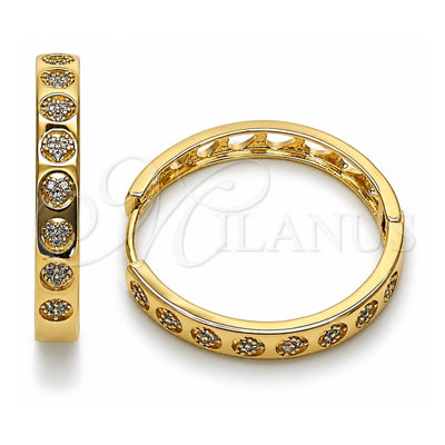 Oro Laminado Huggie Hoop, Gold Filled Style Heart Design, with White Micro Pave, Polished, Golden Finish, 02.237.0077.30