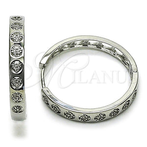 White Gold Filled Hoop Earrings — Huggie Hoop Heart Design with White Micro Pave — main product view — SKU 165011 | Oro Laminado Blanco aretes de aro — Huggie Hoop corazón diseño with blanco Micro Pave — SKU 165011