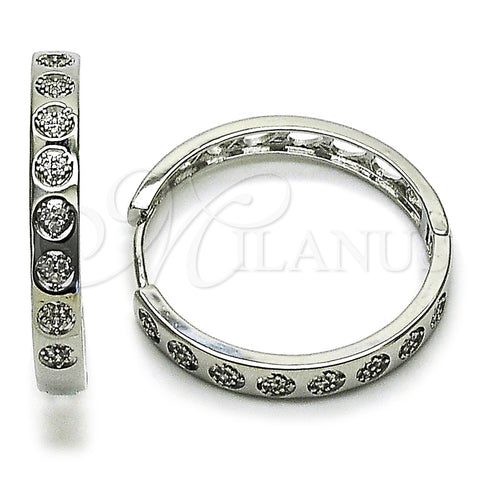 Rhodium Gold Filled Huggie Hoop, Heart Design, with White Micro Pave, Polished, Rhodium Finish, 02.237.0077.1.30