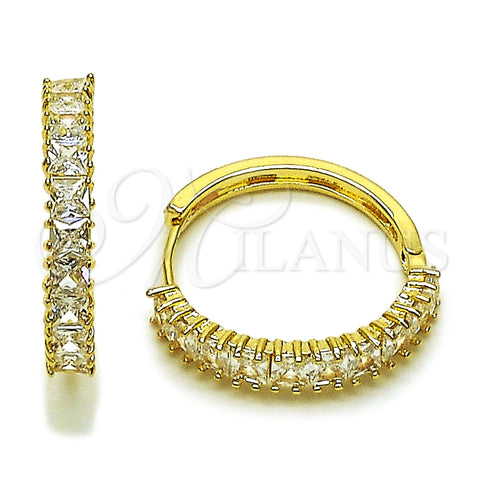 Oro Laminado Huggie Hoop, Gold Filled Style with White Cubic Zirconia, Polished, Golden Finish, 02.237.0078.25
