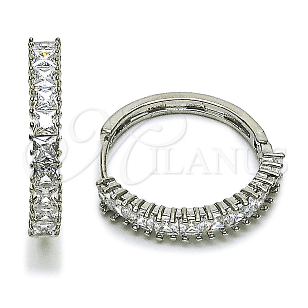White Gold Filled Hoop Earrings — Huggie Hoop with White Cubic Zirconia Polished 02. — main product view — SKU 165013 | Oro Laminado Blanco aretes de aro — Huggie Hoop with blanco Cubic Zirconia pulido 02. — SKU 165013