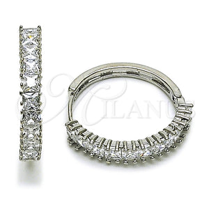 White Gold Filled Hoop Earrings — Huggie Hoop with White Cubic Zirconia Polished 02. — main product view — SKU 165013 | Oro Laminado Blanco aretes de aro — Huggie Hoop with blanco Cubic Zirconia pulido 02. — SKU 165013