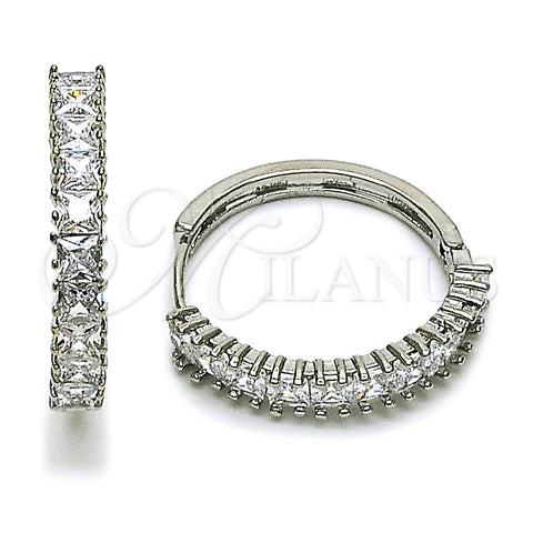 Rhodium Gold Filled Huggie Hoop, with White Cubic Zirconia, Polished, Rhodium Finish, 02.237.0078.1.25