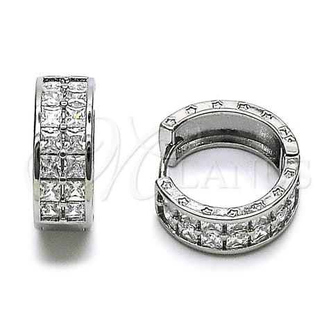 Rhodium Gold Filled Huggie Hoop, Star Design, with White Cubic Zirconia, Polished, Rhodium Finish, 02.237.0063.1.20