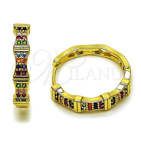 Oro Laminado Huggie Hoop, Gold Filled Style with Multicolor Micro Pave, Polished, Golden Finish, 02.237.0072.2.25