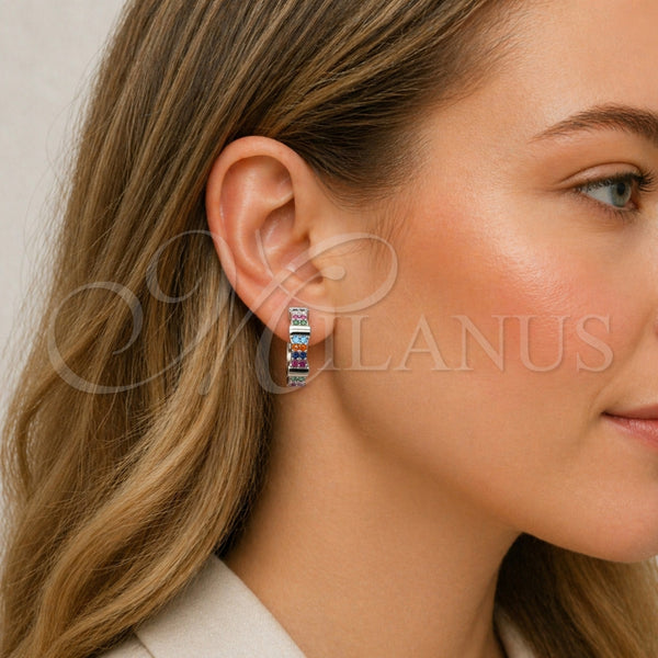 White Gold Filled Hoop Earrings — Huggie Hoop with Multicolor Micro Pave Polished 02. — alternate product view — SKU 165018 | Oro Laminado Blanco aretes de aro — Huggie Hoop with Multicolor Micro Pave pulido 02. — SKU 165018
