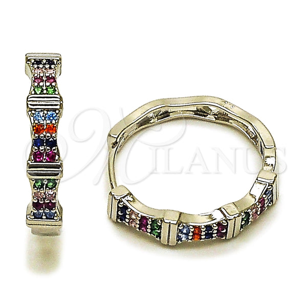 White Gold Filled Hoop Earrings — Huggie Hoop with Multicolor Micro Pave Polished 02. — main product view — SKU 165018 | Oro Laminado Blanco aretes de aro — Huggie Hoop with Multicolor Micro Pave pulido 02. — SKU 165018