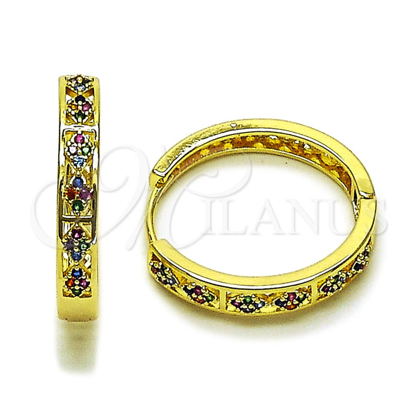 Gold Filled Hoop Earrings — Huggie Hoop with Multicolor Micro Pave Polished 02. — main product view — SKU 165019 | Oro Laminado aretes de aro — Huggie Hoop with Multicolor Micro Pave pulido 02. — SKU 165019