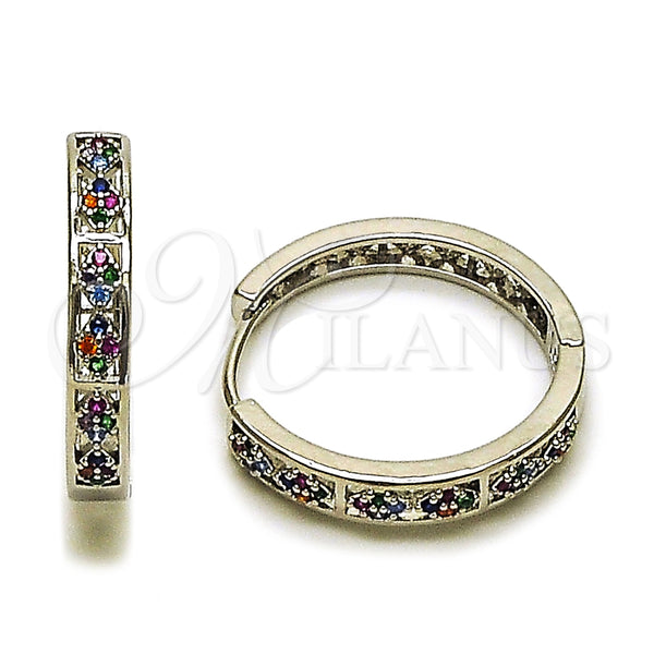 White Gold Filled Hoop Earrings — Huggie Hoop with Multicolor Micro Pave Polished 02. — main product view — SKU 165020 | Oro Laminado Blanco aretes de aro — Huggie Hoop with Multicolor Micro Pave pulido 02. — SKU 165020