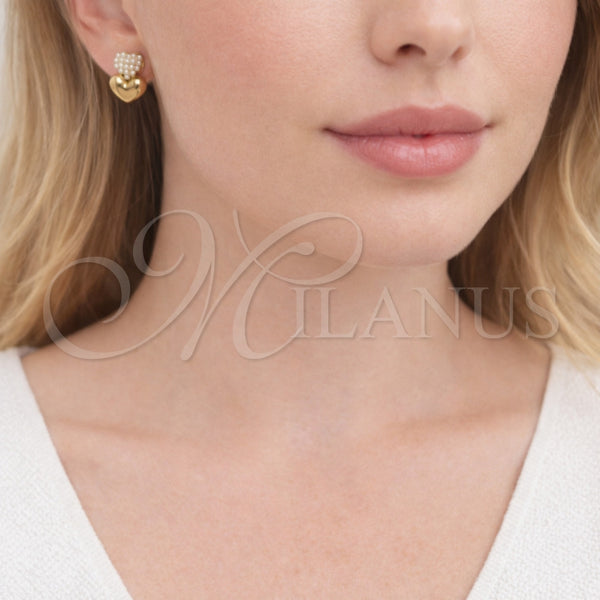 Gold Filled Ring — Stud Earring Heart Design with Ivory Pearl Polished — alternate product view — SKU 165021 | Oro Laminado anillo — Stud Earring corazón diseño with Ivory Pearl pulido — SKU 165021
