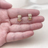 Oro Laminado Stud Earring, Gold Filled Style Heart Design, with Ivory Pearl, Polished, Golden Finish, 02.379.0092