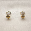 Oro Laminado Stud Earring, Gold Filled Style Heart Design, with Ivory Pearl, Polished, Golden Finish, 02.379.0092
