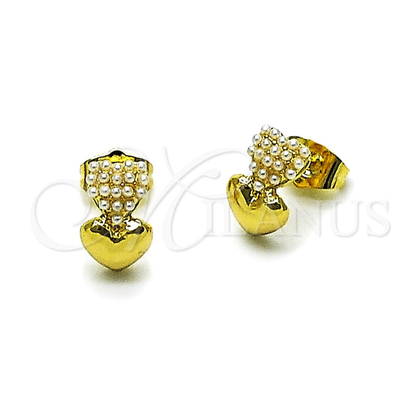 Gold Filled Ring — Stud Earring Heart Design with Ivory Pearl Polished — main product view — SKU 165021 | Oro Laminado anillo — Stud Earring corazón diseño with Ivory Pearl pulido — SKU 165021