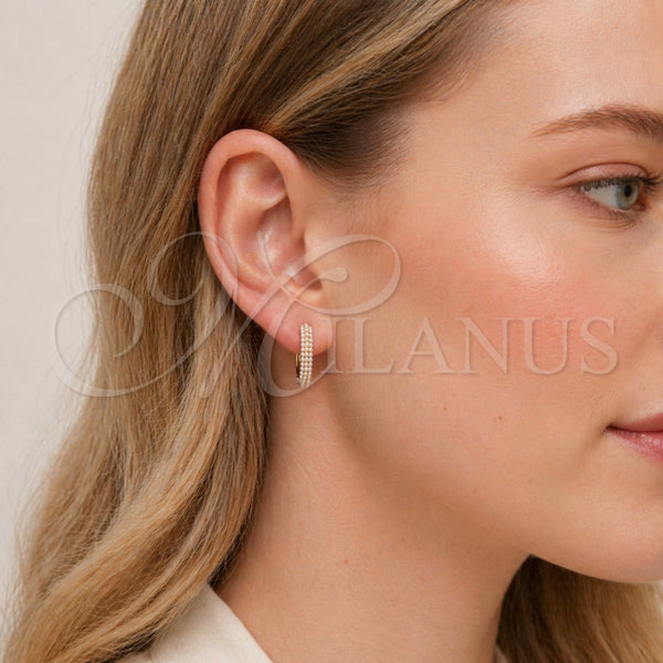 Gold Filled Hoop Earrings — Huggie Hoop with Ivory Pearl Polished 02. — alternate product view — SKU 165023 | Oro Laminado aretes de aro — Huggie Hoop with Ivory Pearl pulido 02. — SKU 165023