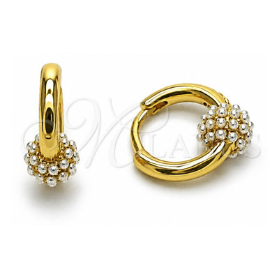 Oro Laminado Huggie Hoop, Gold Filled Style Ball Design, with Ivory Pearl, Polished, Golden Finish, 02.379.0095.10