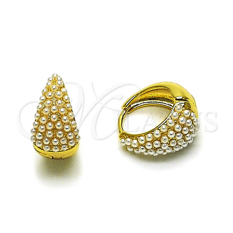 Oro Laminado Huggie Hoop, Gold Filled Style with Ivory Pearl, Polished, Golden Finish, 02.379.0096.15
