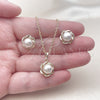 Oro Laminado Earring and Pendant Adult Set, Gold Filled Style Flower Design, with Ivory Pearl and White Micro Pave, Polished, Golden Finish, 10.379.0108