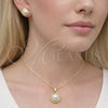 Oro Laminado Earring and Pendant Adult Set, Gold Filled Style Love Knot Design, with Ivory Pearl and White Micro Pave, Polished, Golden Finish, 10.379.0109