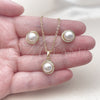 Oro Laminado Earring and Pendant Adult Set, Gold Filled Style Love Knot Design, with Ivory Pearl and White Micro Pave, Polished, Golden Finish, 10.379.0109