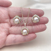 Oro Laminado Earring and Pendant Adult Set, Gold Filled Style Cluster Design, with Ivory Pearl and White Micro Pave, Polished, Golden Finish, 10.379.0110
