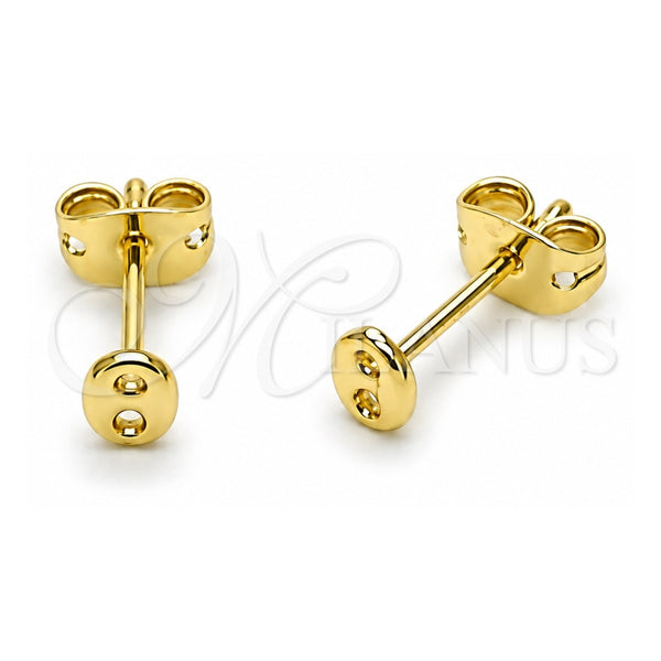 Oro Laminado Stud Earring, Gold Filled Style Puff Mariner Design, Polished, Golden Finish, 02.213.0937