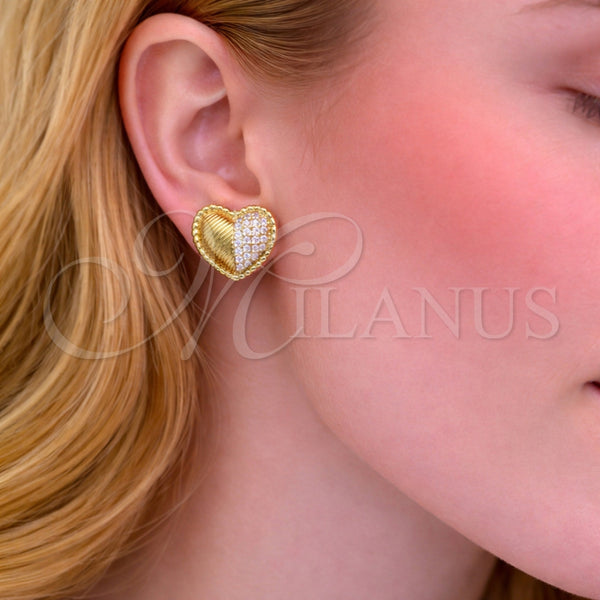 Gold Filled Ring — Stud Earring Heart Design with White Cubic Zirconia — alternate product view — SKU 165032 | Oro Laminado anillo — Stud Earring corazón diseño with blanco Cubic Zirconia — SKU 165032