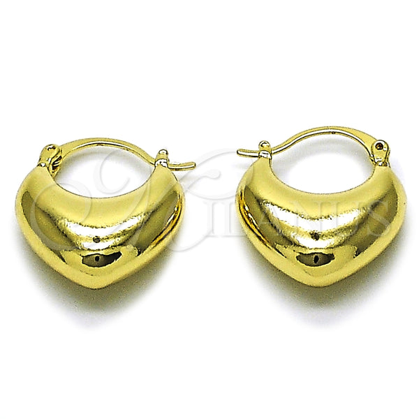 Oro Laminado Small Hoop, Gold Filled Style Heart Design, Polished, Golden Finish, 02.213.0939.20