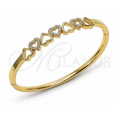 Oro Laminado Individual Bangle, Gold Filled Style Heart Design, with White Micro Pave, Polished, Golden Finish, 07.413.0007.04 (Thickness, Size 4 (2.25 Diameter))