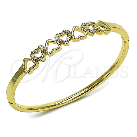 Oro Laminado Individual Bangle, Gold Filled Style Heart Design, with White Micro Pave, Polished, Golden Finish, 07.413.0007.04 (Thickness, Size 4 (2.25 Diameter))
