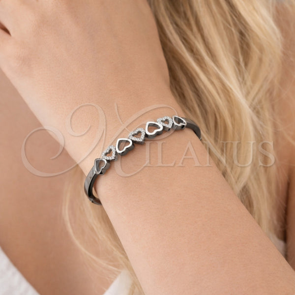 White Gold Filled Jewelry — Individual Bangle Heart Design with White Micro Pave — alternate product view — SKU 165054 | Oro Laminado Blanco joyería — Individual Bangle corazón diseño with blanco Micro Pave — SKU 165054