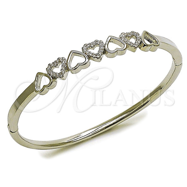 White Gold Filled Jewelry — Individual Bangle Heart Design with White Micro Pave — main product view — SKU 165054 | Oro Laminado Blanco joyería — Individual Bangle corazón diseño with blanco Micro Pave — SKU 165054