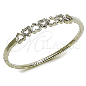 White Gold Filled Jewelry — Individual Bangle Heart Design with White Micro Pave — main product view — SKU 165054 | Oro Laminado Blanco joyería — Individual Bangle corazón diseño with blanco Micro Pave — SKU 165054