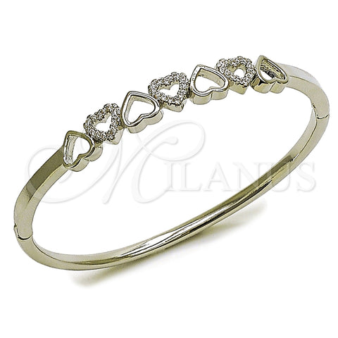 Rhodium Gold Filled Individual Bangle, Heart Design, with White Micro Pave, Polished, Rhodium Finish, 07.413.0007.1.04 (Thickness, Size 4 (2.25 Diameter))