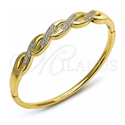 Oro Laminado Individual Bangle, Gold Filled Style Twist Design, with White Cubic Zirconia, Polished, Golden Finish, 07.413.0008.04 (Thickness, Size 4 (2.25 Diameter))