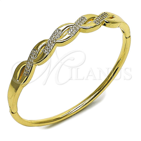 Oro Laminado Individual Bangle, Gold Filled Style Twist Design, with White Cubic Zirconia, Polished, Golden Finish, 07.413.0008.04 (Thickness, Size 4 (2.25 Diameter))