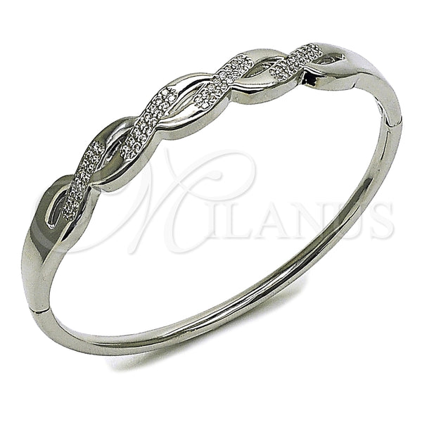 Rhodium Gold Filled Individual Bangle, Twist Design, with White Micro Pave, Polished, Rhodium Finish, 07.413.0008.1.04 (Thickness, Size 4 (2.25 Diameter))